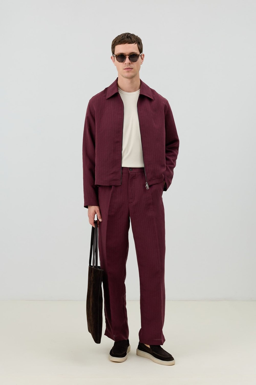 Antioch Bordo Modal Karışımlı Çizgili Relaxed Erkek Pantolon