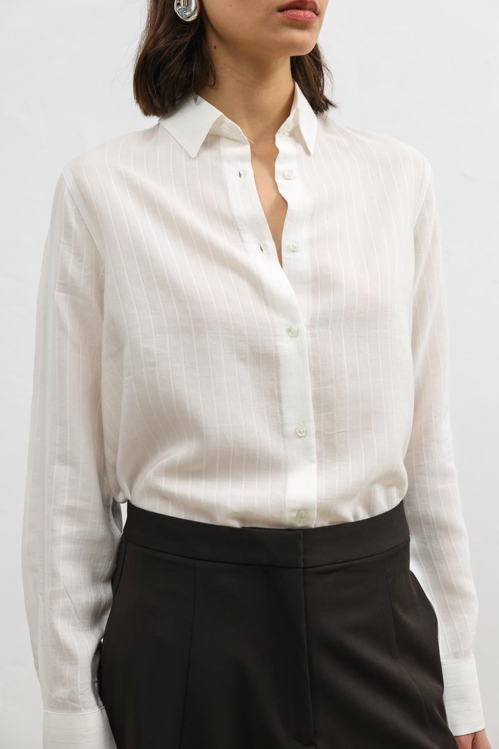 100% Lyocell Striped Womens Shirt with Pocket