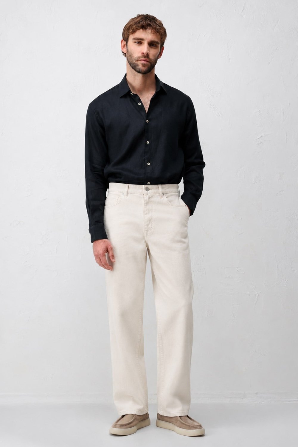 Antioch Ekru Basic Relax Fit Erkek Kot Pantolon