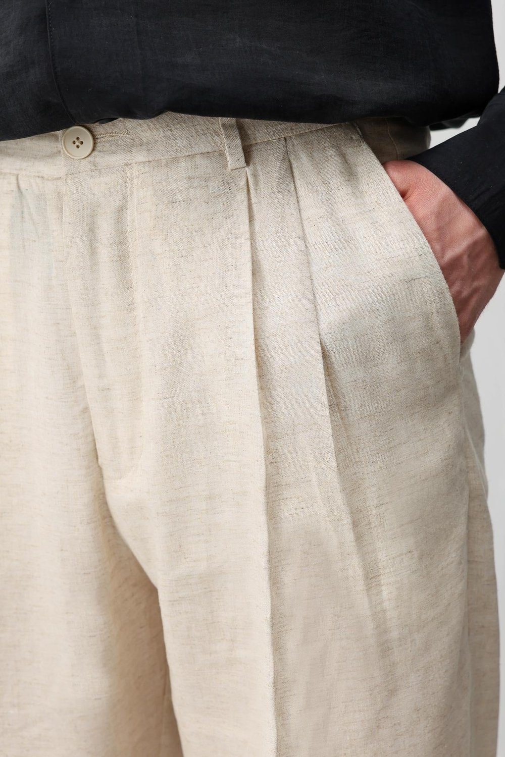 Antioch Ekru Keten Karışımlı Erkek Baggy Pantolon