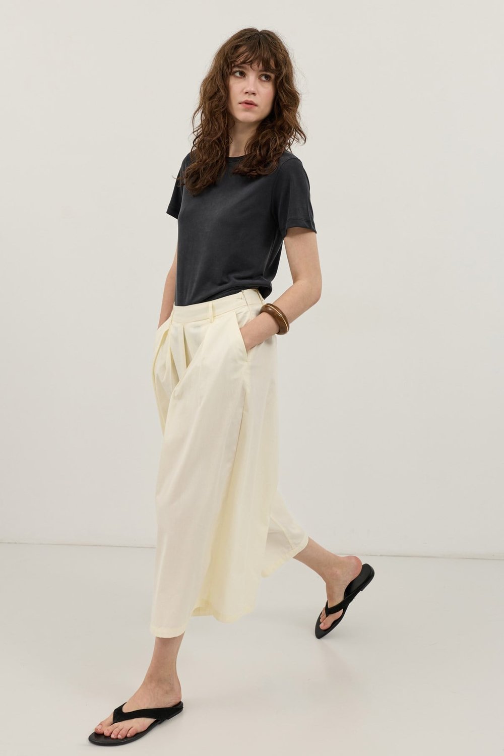 Antioch Ekru Pileli Culotte Pantolon