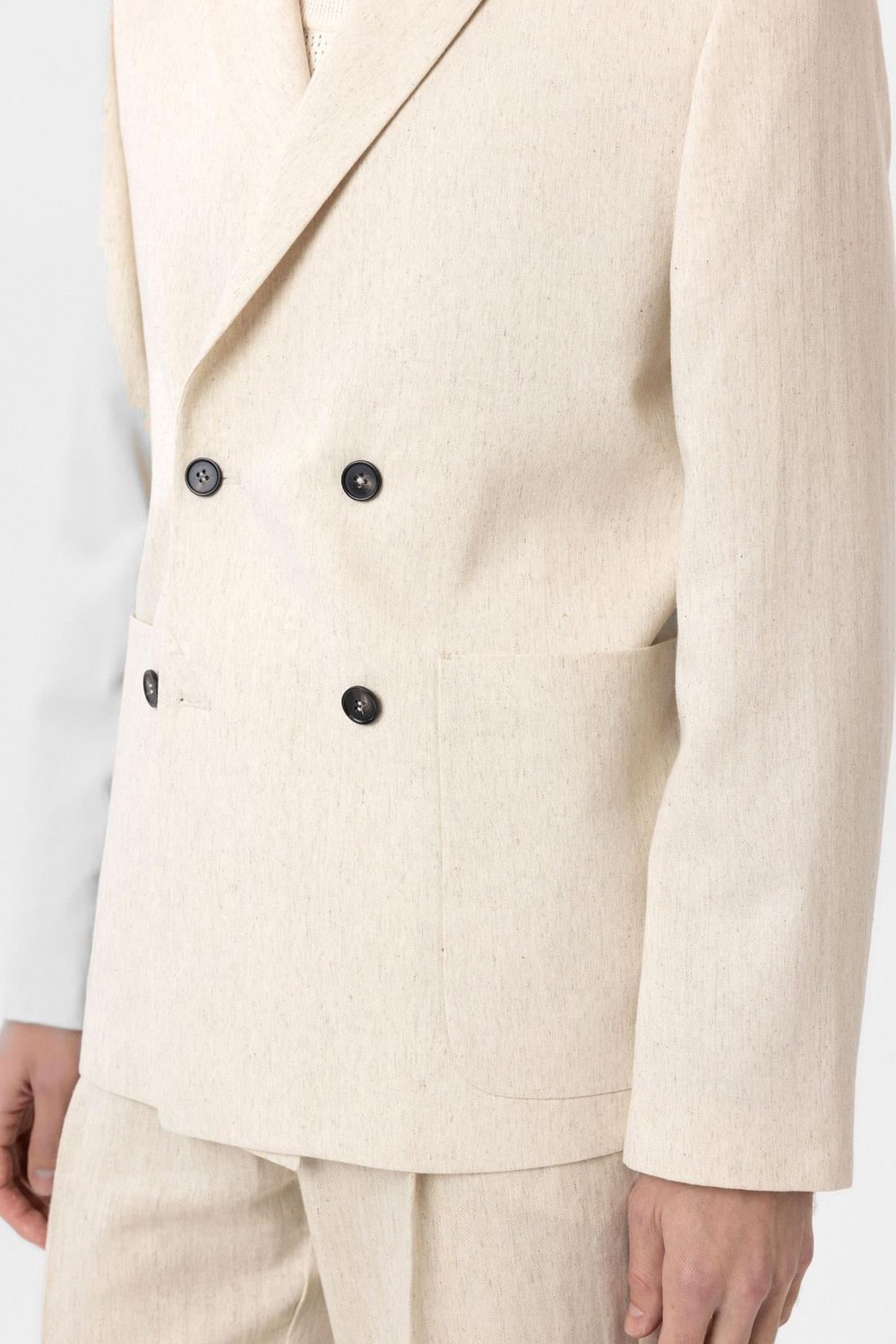 Antioch Ekru Relax Fit Keten Karışımlı Erkek Blazer Ceket