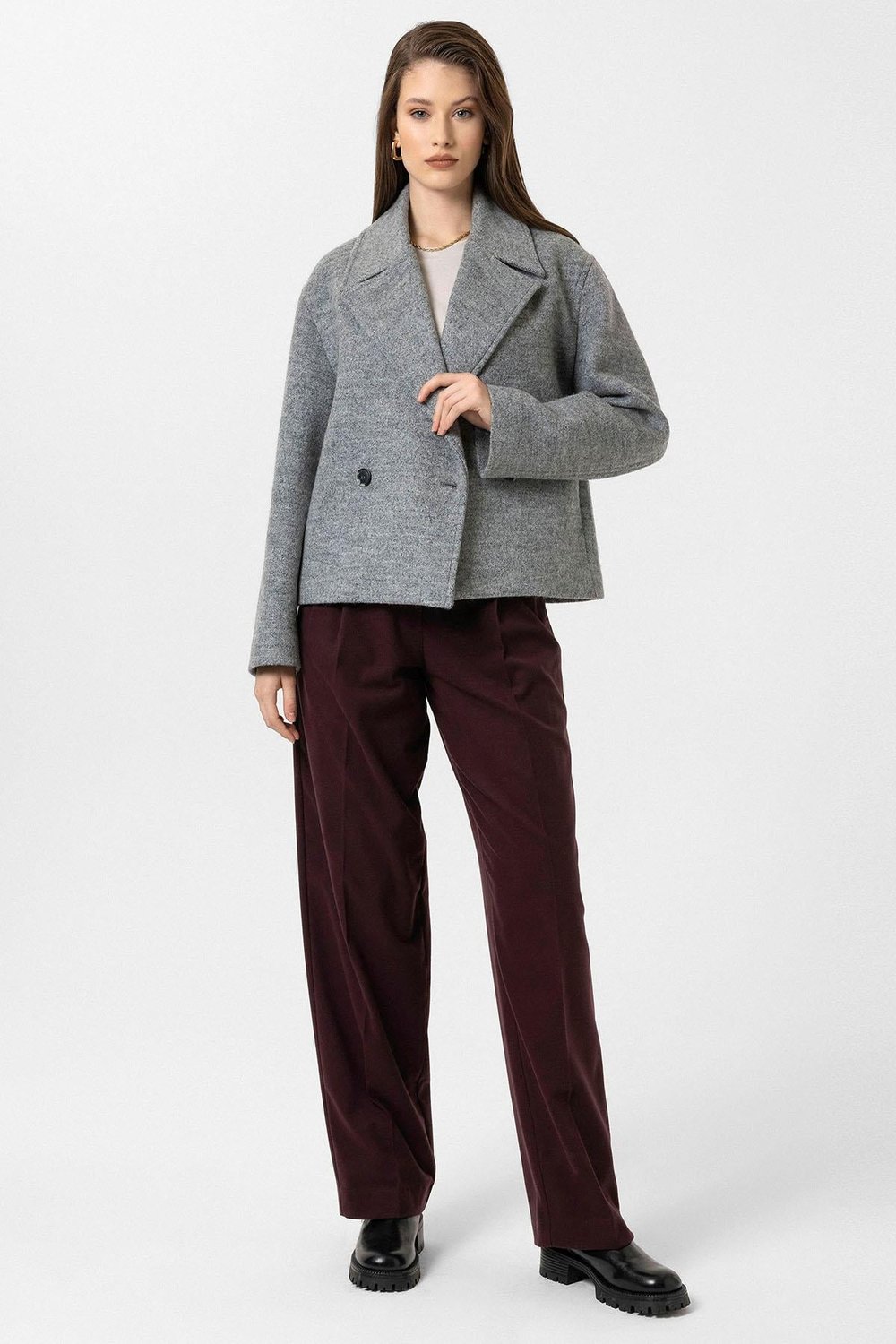 Womens Wool Blend Double-Breasted Coat