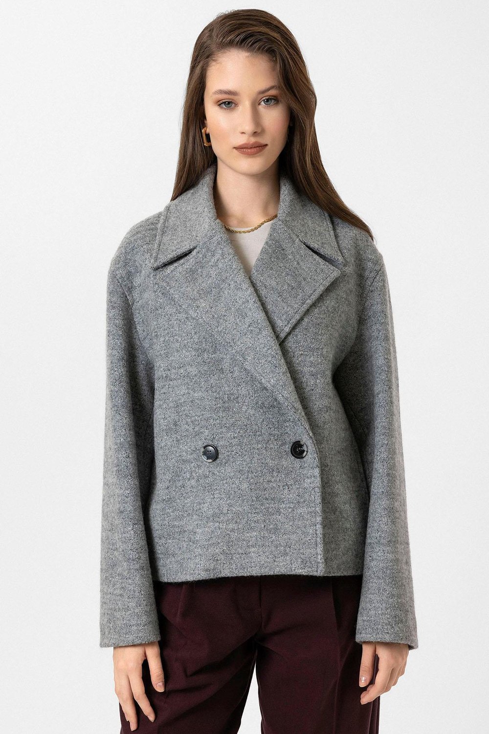 Womens Wool Blend Double-Breasted Coat