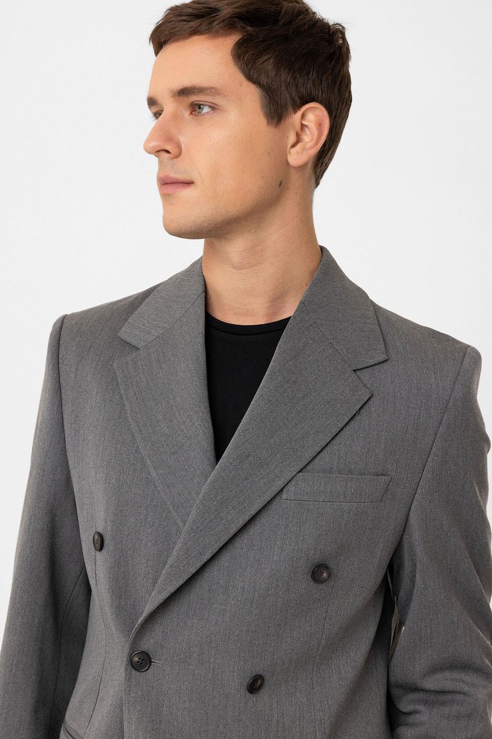 Antioch Gri Relax Fit Kruvaze Erkek Blazer Ceket