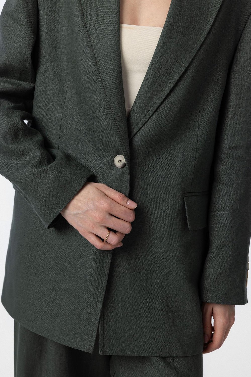 Antioch Haki 100% Keten Kadın Blazer Ceket