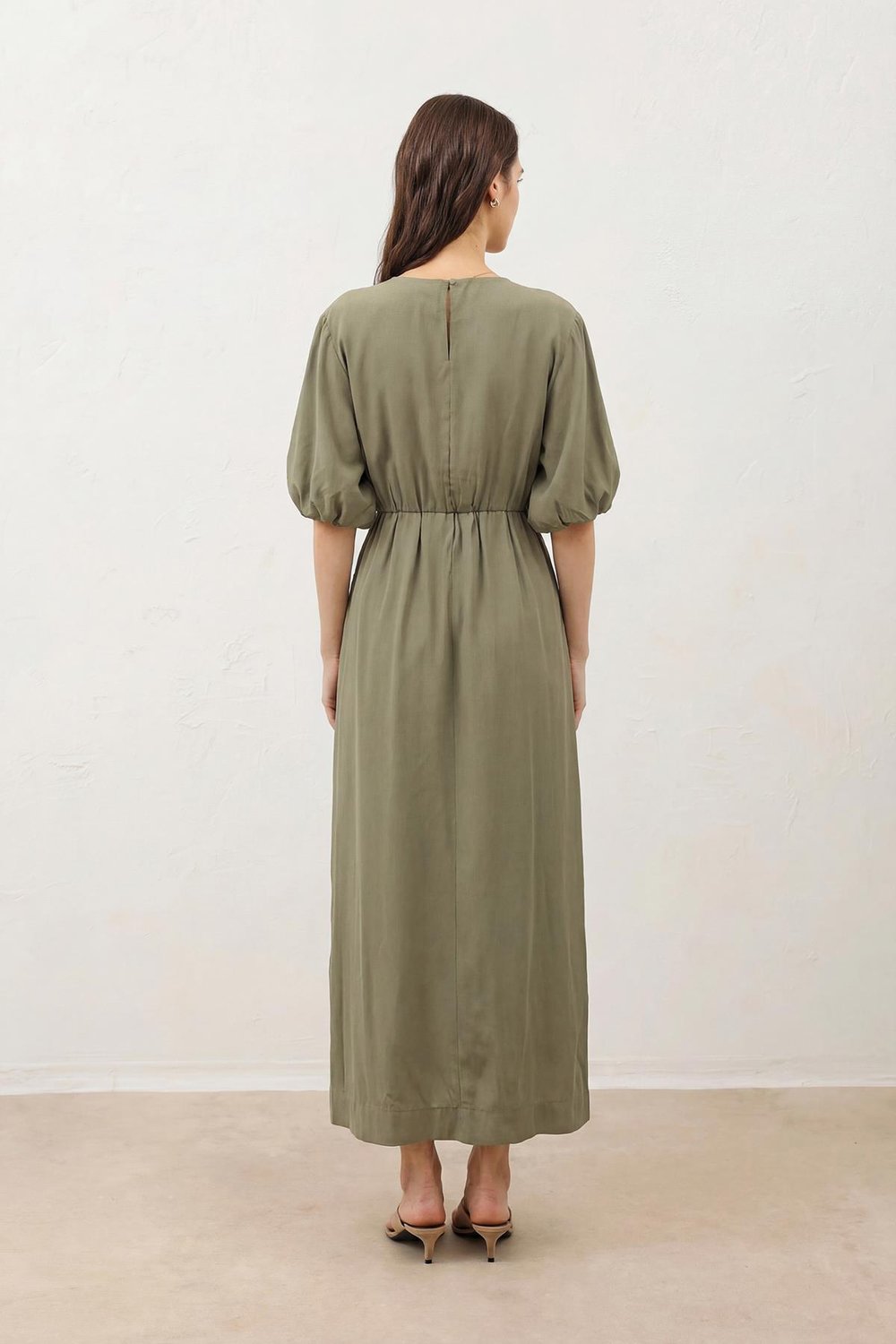 Womens Midi Balloon-Sleeve Dress