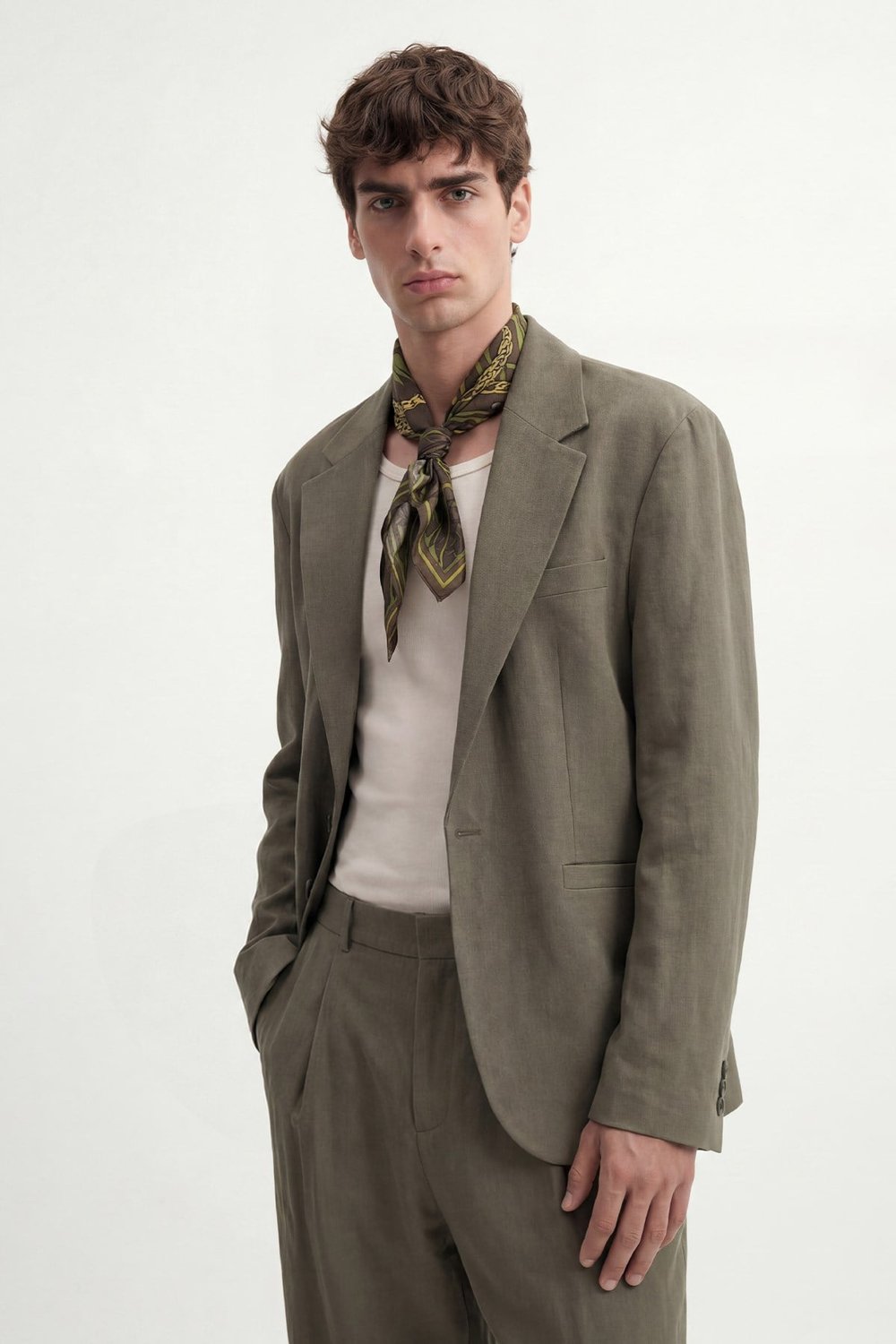 Antioch Haki Modal Karışımlı Relaxed Blazer Ceket