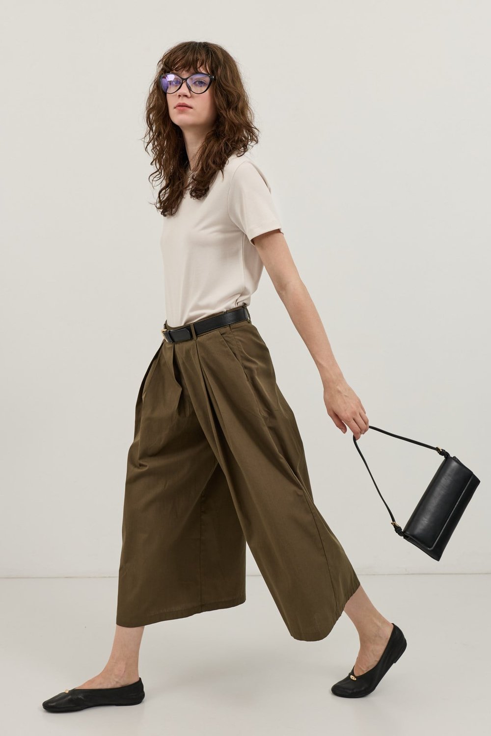 Antioch Haki Pileli Culotte Pantolon