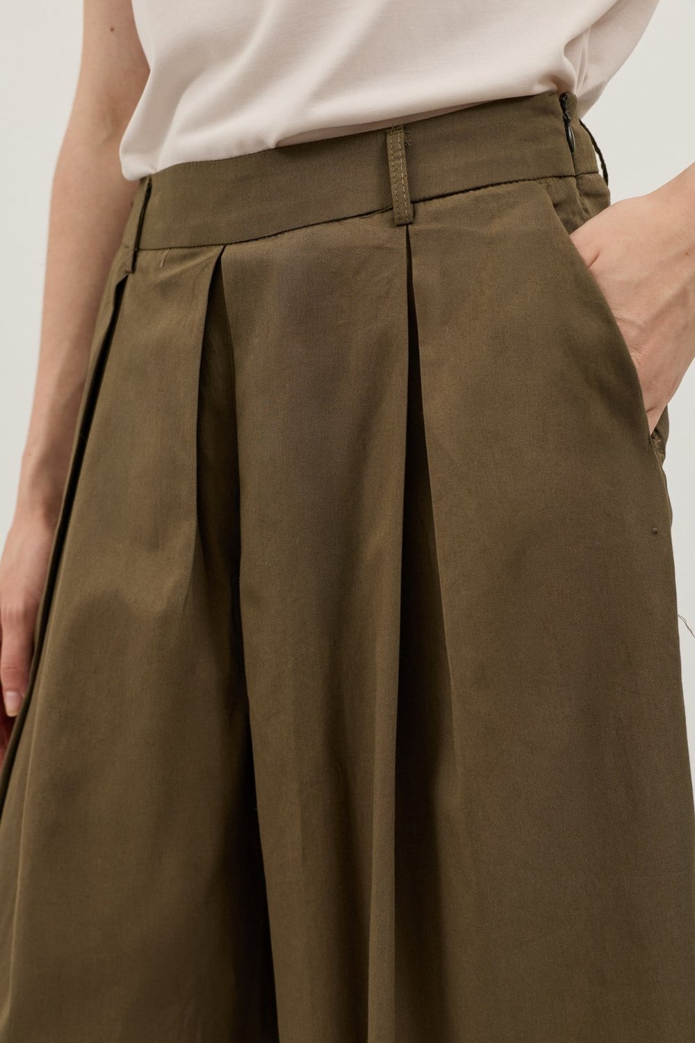 Antioch Haki Pileli Culotte Pantolon