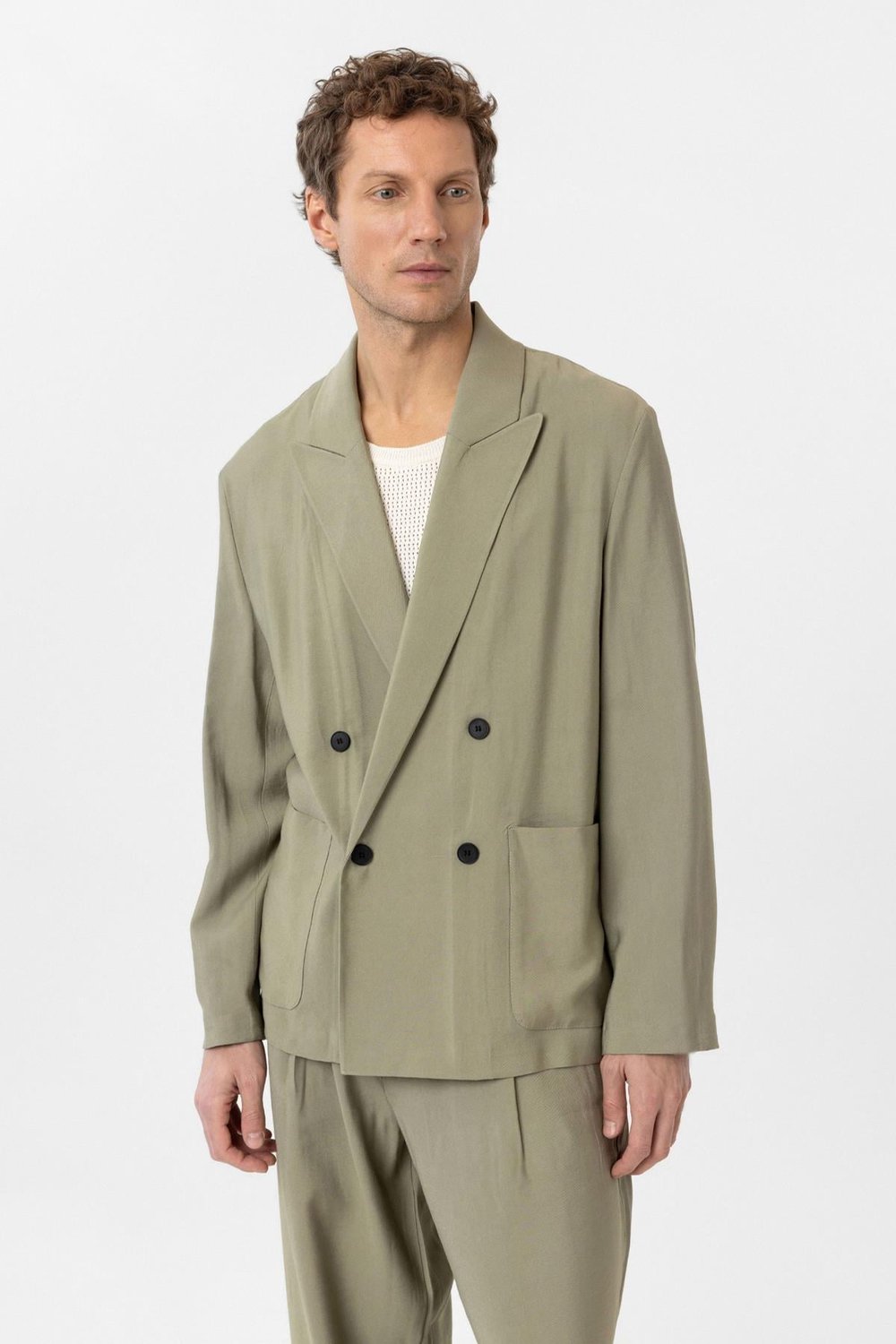 Antioch Haki Relax Fit Diagonel İnce Erkek Blazer Ceket