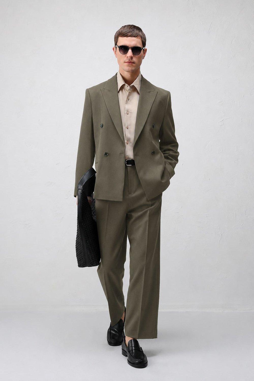 Antioch Haki Relax Fit Kruvaze Erkek Blazer Ceket