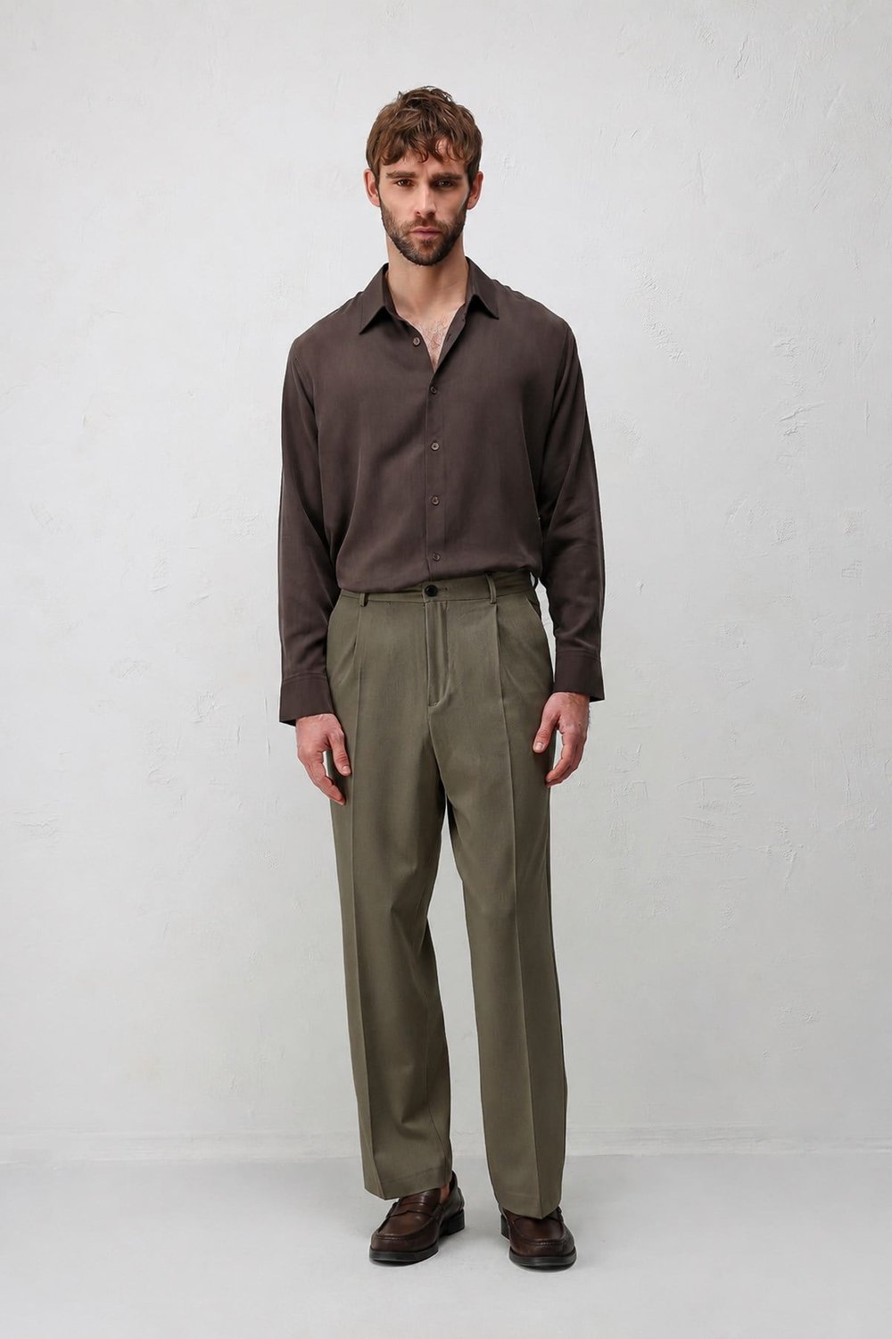Antioch Haki Relax Fit Pilili Erkek Pantolon