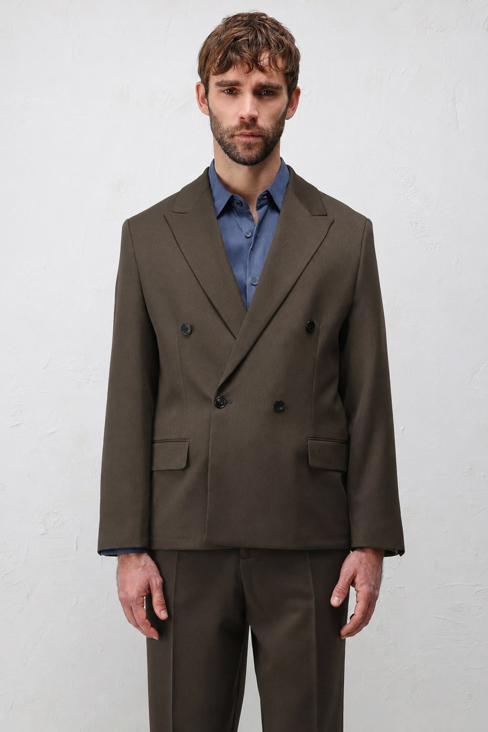 Antioch Kahve 1 Relax Fit Kruvaze Erkek Blazer Ceket