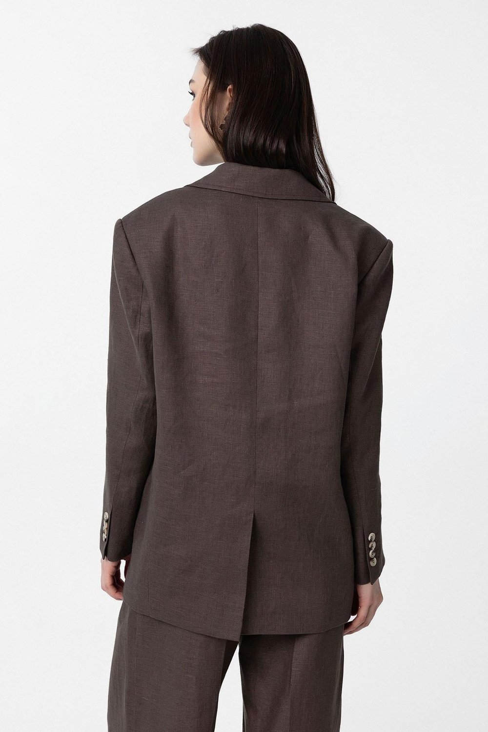 Antioch Kahve 100% Keten Kadın Blazer Ceket