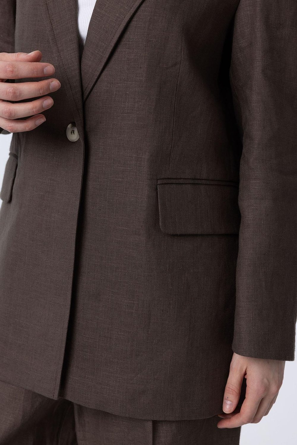Antioch Kahve 100% Keten Kadın Blazer Ceket