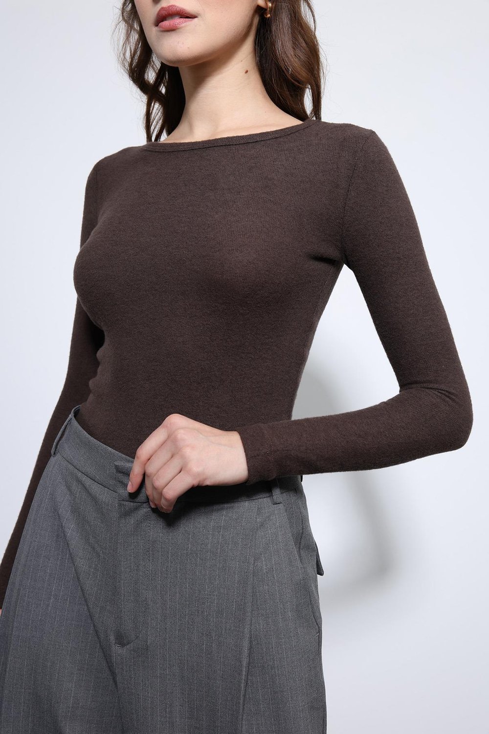 Antioch Kahve Basic Uzun Kollu T-Shirt