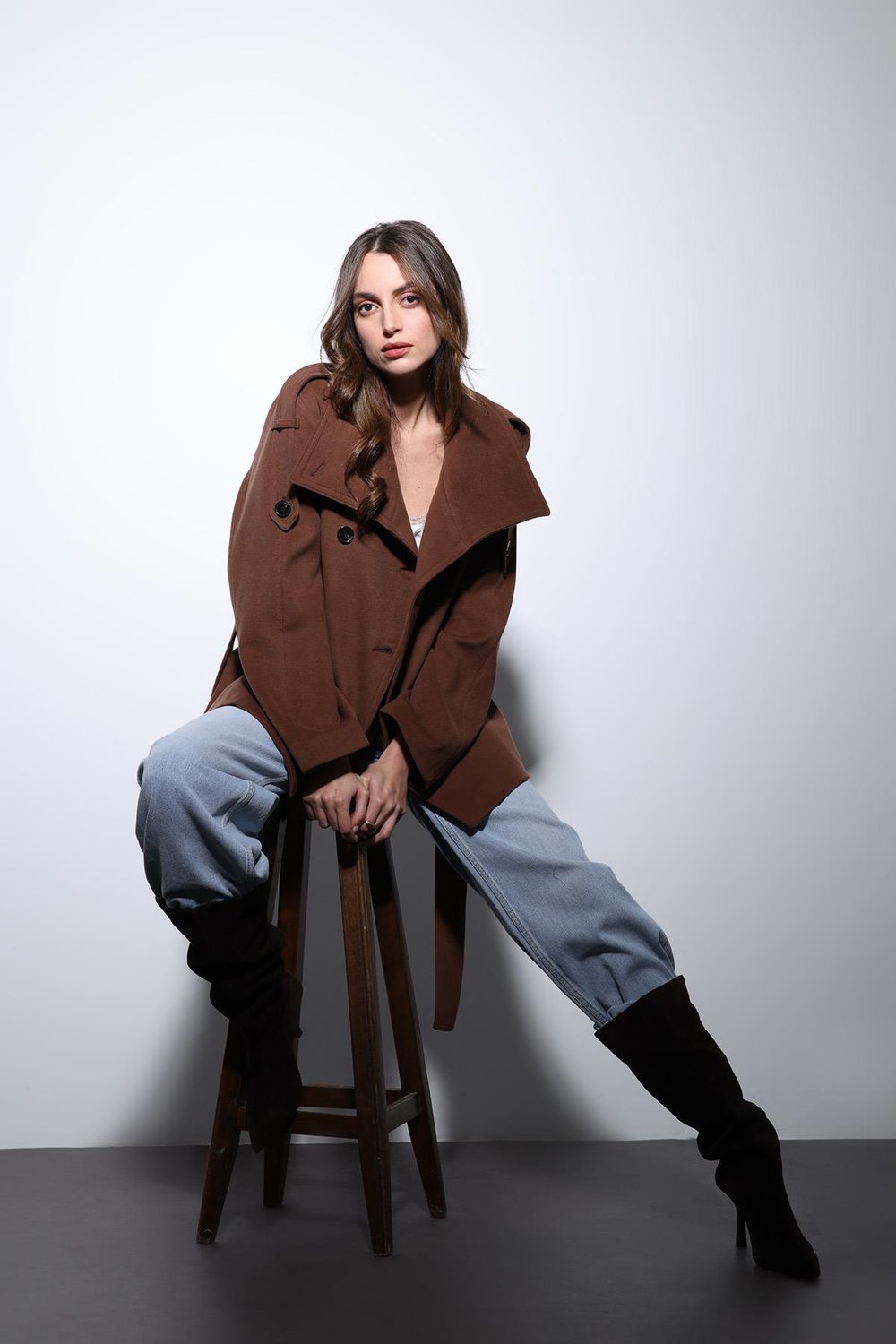 Womens Stand Collar Double-Breasted Coat