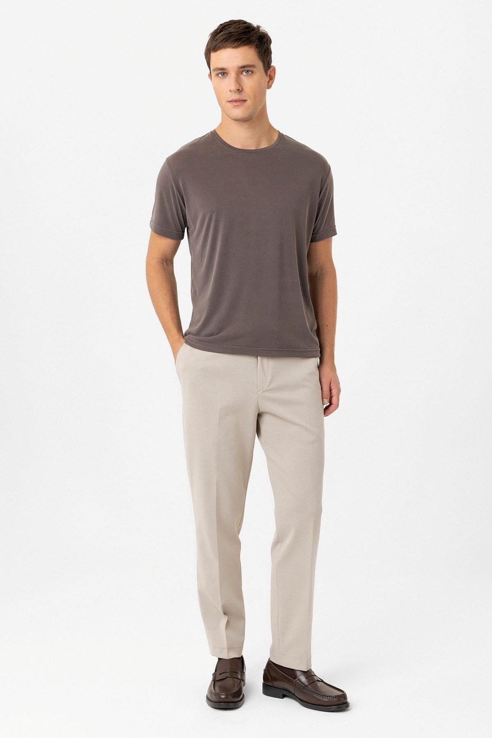 Antioch Kahve Regular Fit Modal Teknik Kumaş Erkek T-Shirt