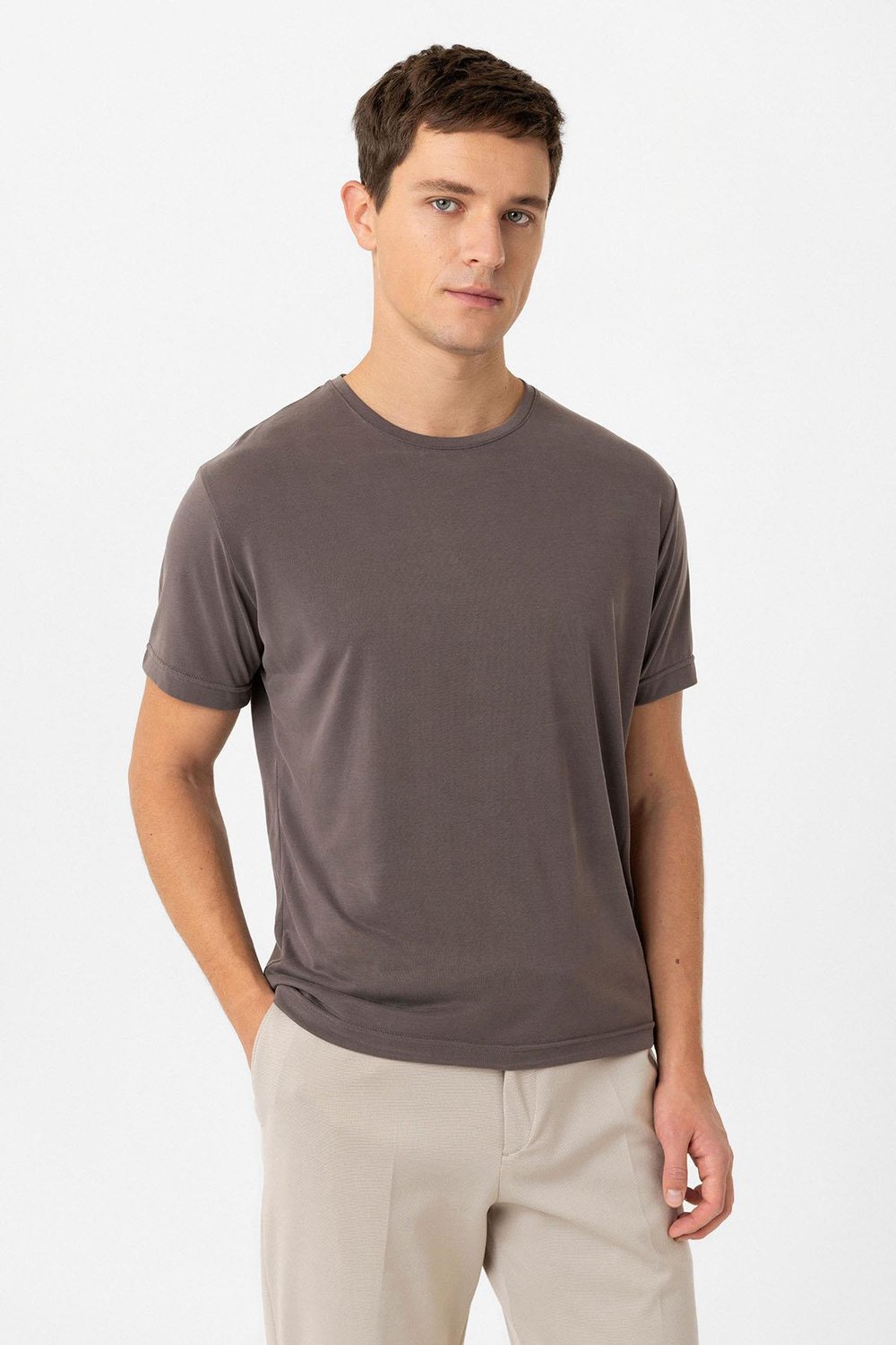 Antioch Kahve Regular Fit Modal Teknik Kumaş Erkek T-Shirt