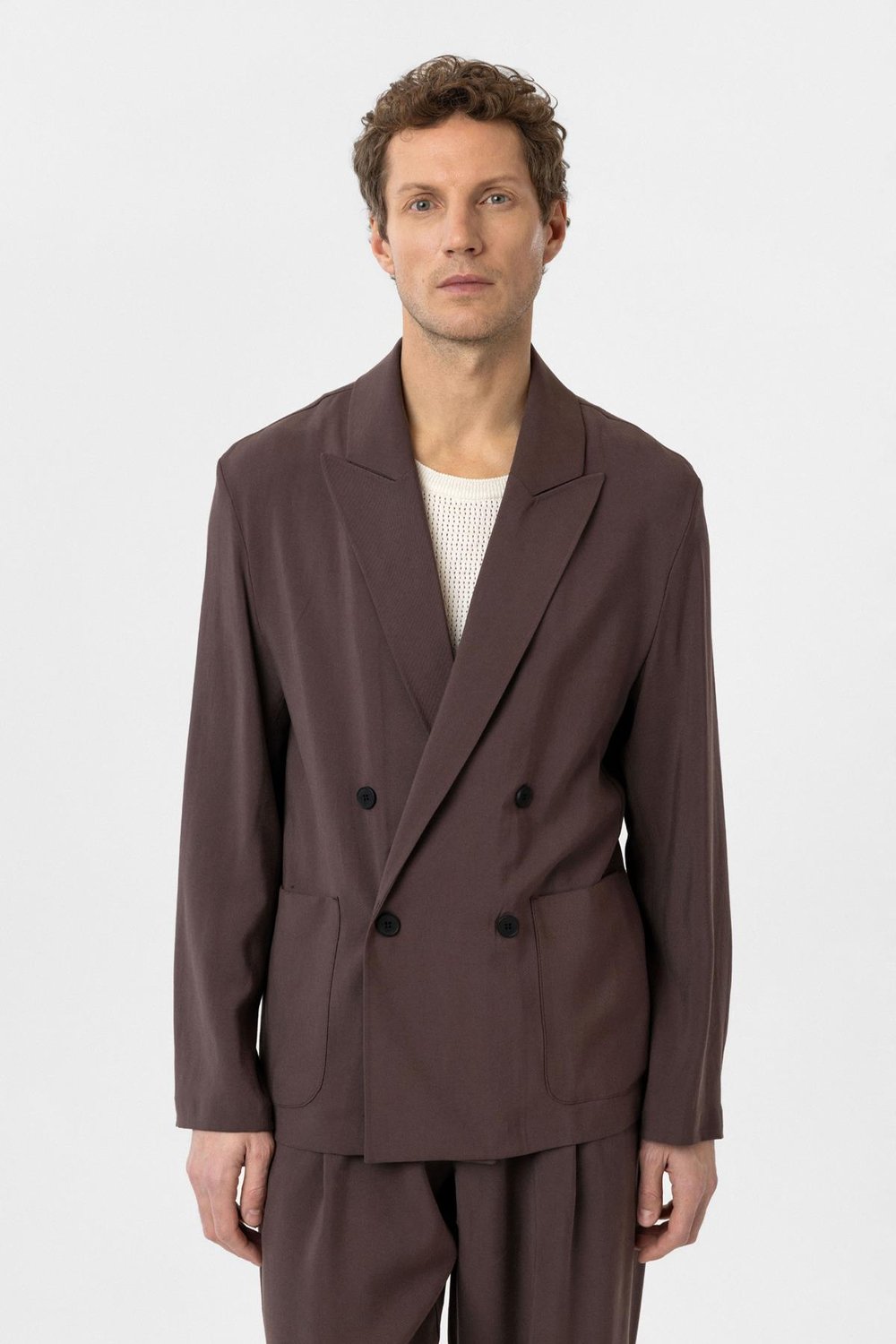 Antioch Kahve Relax Fit Diagonel İnce Erkek Blazer Ceket