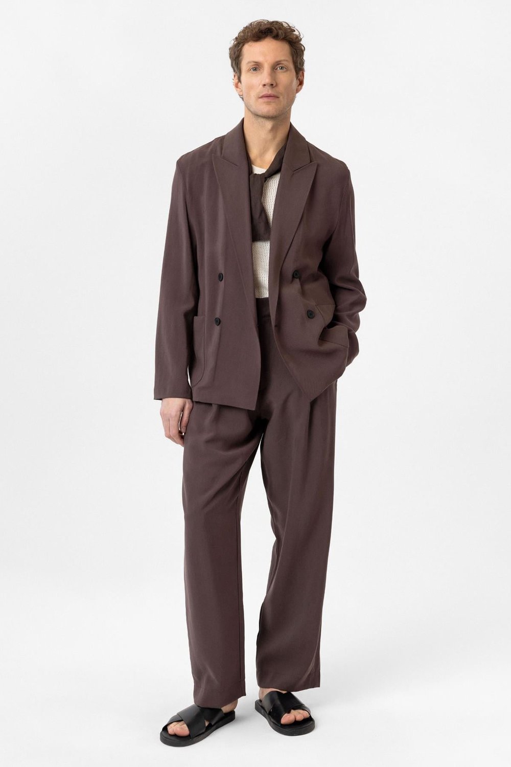 Antioch Kahve Relax Fit Diagonel İnce Erkek Blazer Ceket