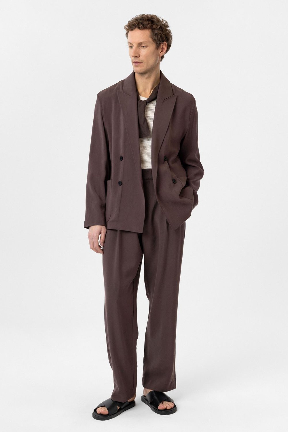 Antioch Kahve Relax Fit Diagonel İnce Erkek Blazer Ceket