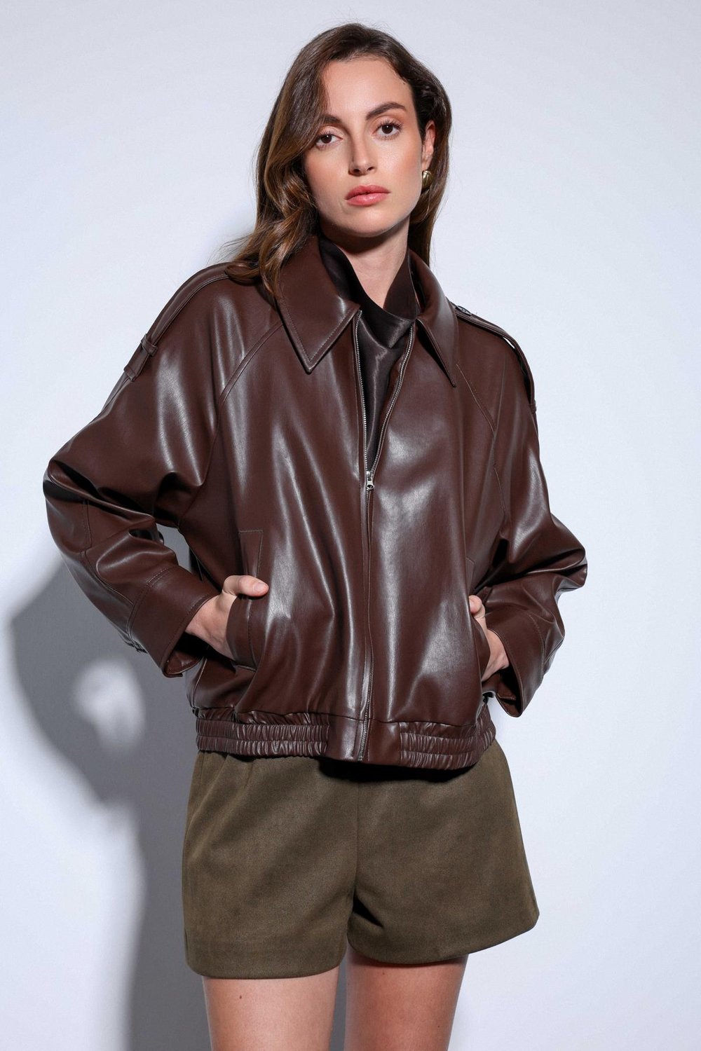 Faux Leather Bomber Jacket