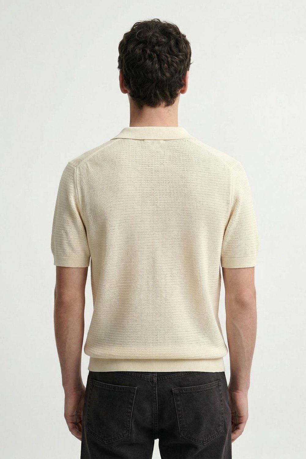 Mens Knit-Textured Polo Neck T-Shirt