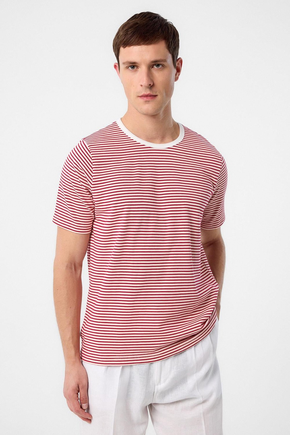 Antioch Kırmızı Regular Fit Çizgili Erkek T-Shirt