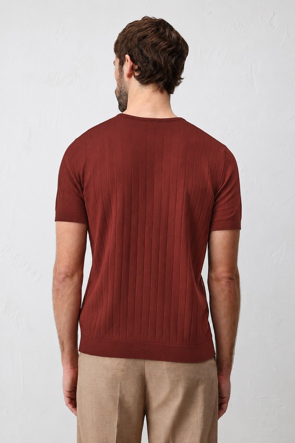 Antioch Kırmızı Dokulu Erkek Triko T-Shirt