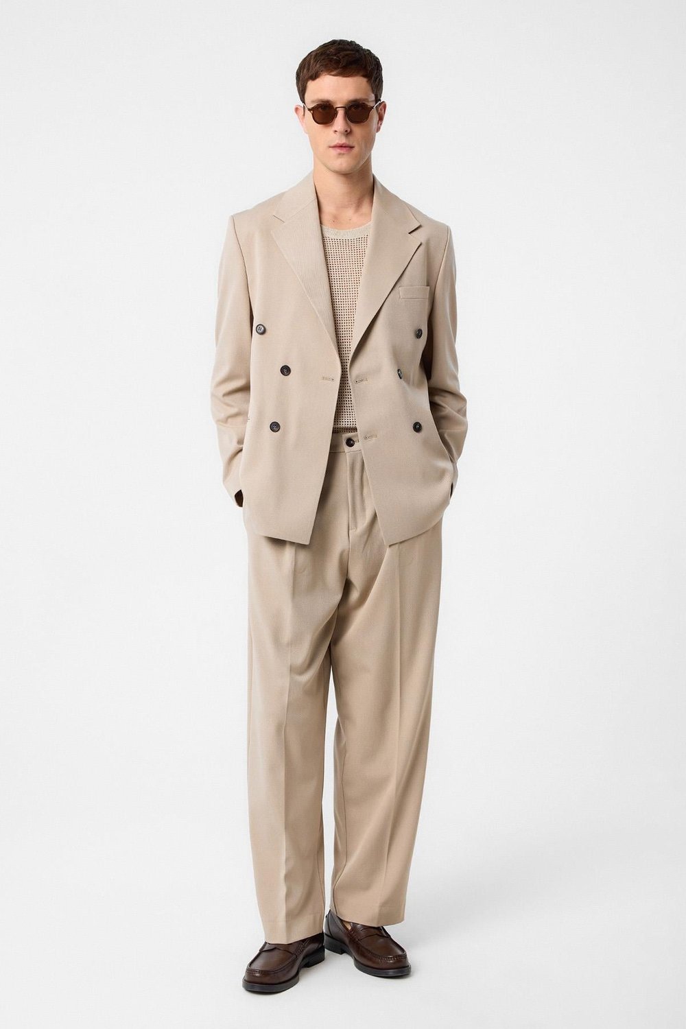 Antioch Koyu Bej Relax Fit Kruvaze Erkek Blazer Ceket