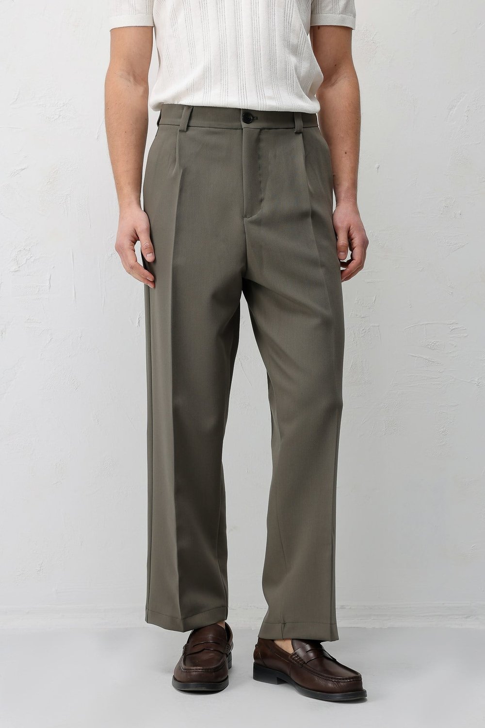 Antioch Koyu Haki Relax Fit Baggy Pilili Erkek Pantolon