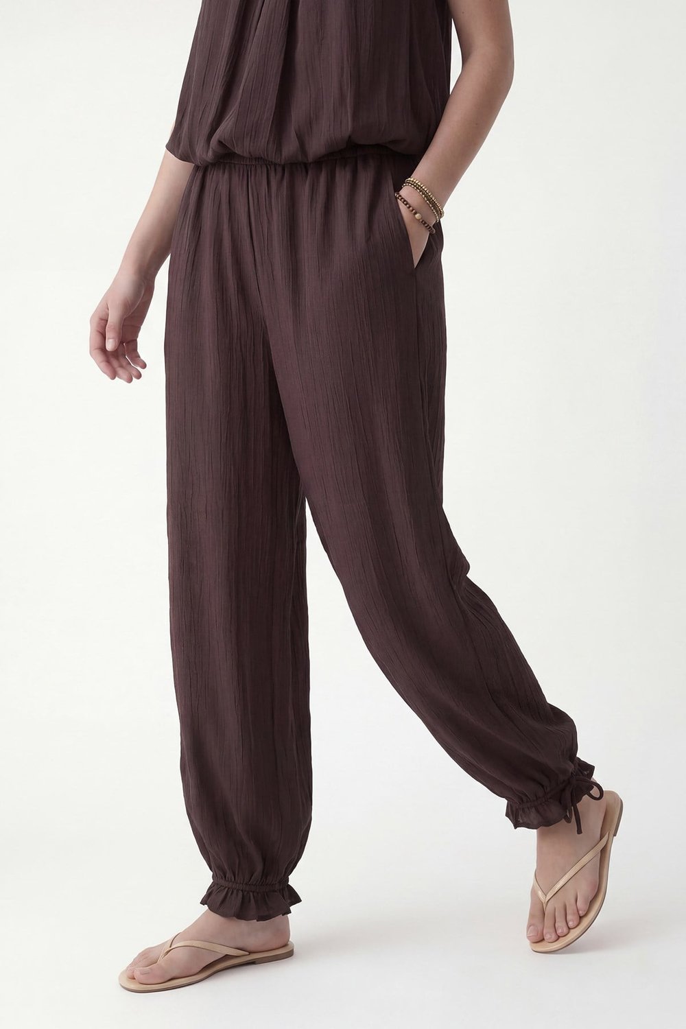 Antioch Koyu Kahve 100% Lyocell Bluz Pantolon Takım