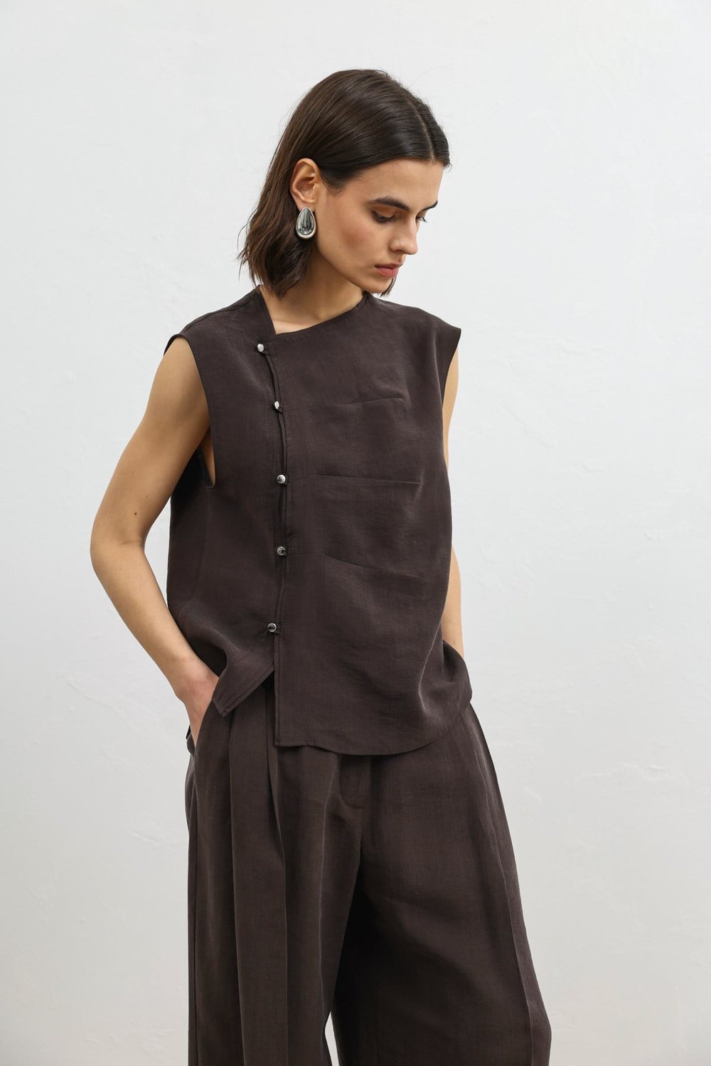 Womens Button-Down Shirt with Lyocell Blend