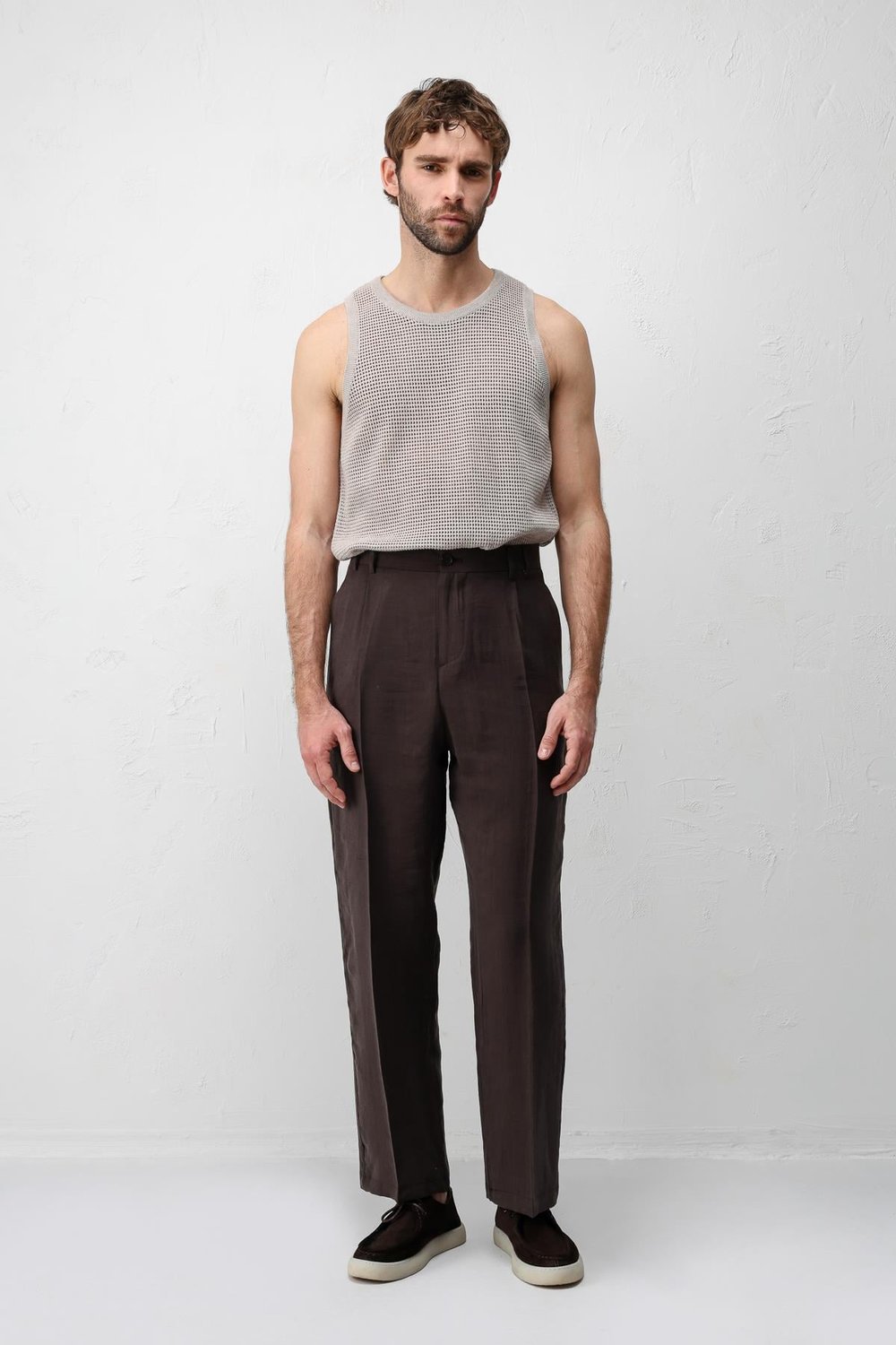 Antioch Koyu Kahve Lyocell Relaxed Fit Pileli Erkek Pantolon
