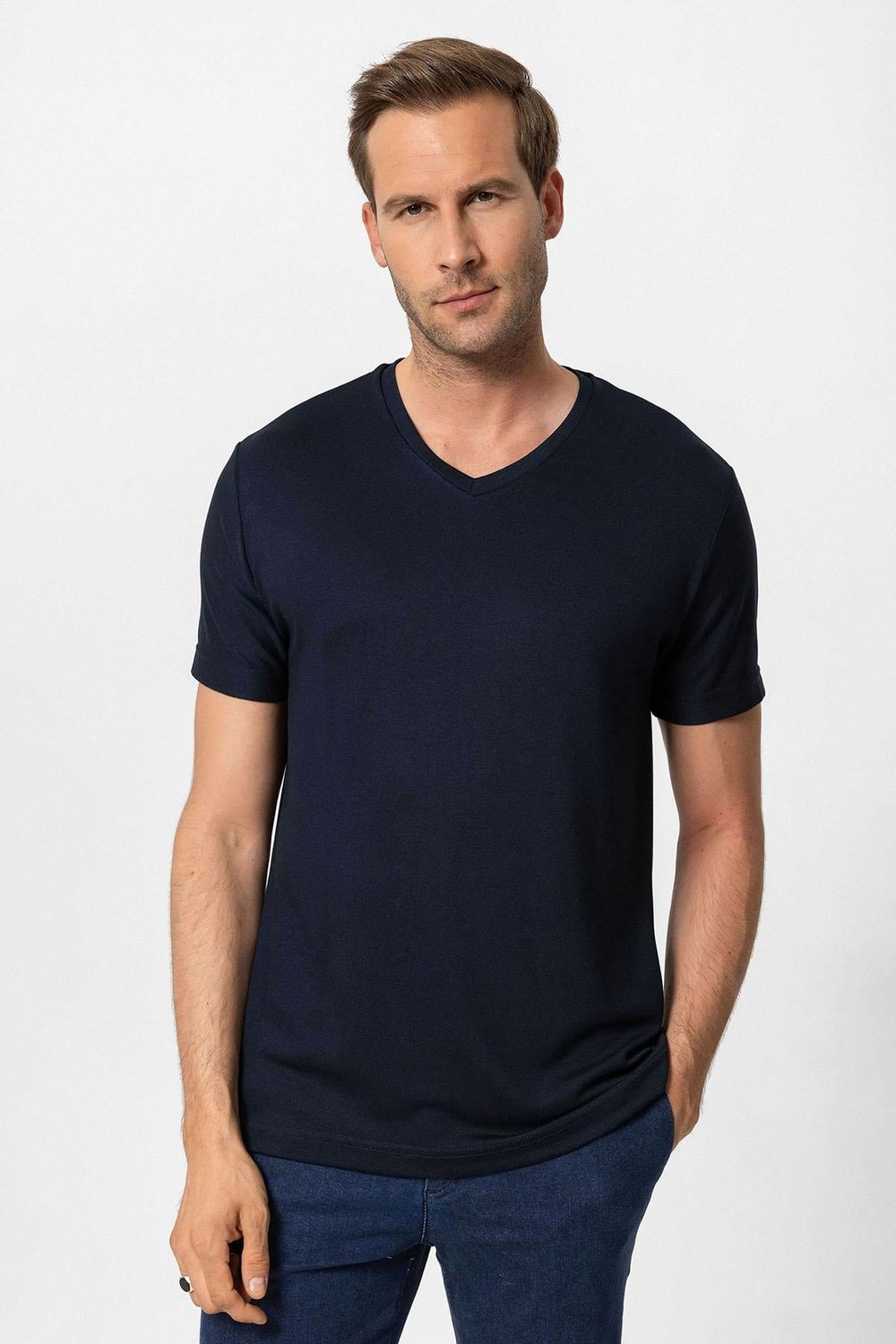 Antioch Lacivert Basic V Yaka Erkek T-Shirt