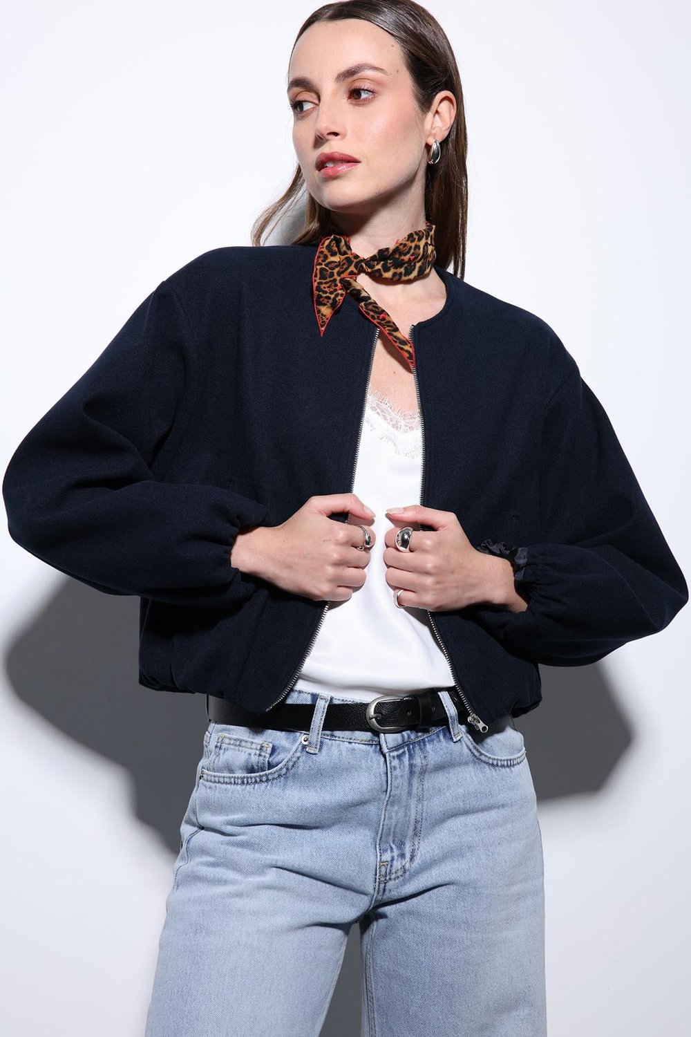 Womens Crop Jacket with Elastic Waistband