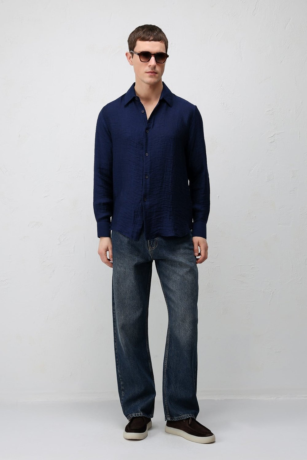 Antioch Lacivert Crinkled Relax Fit Erkek Gömlek