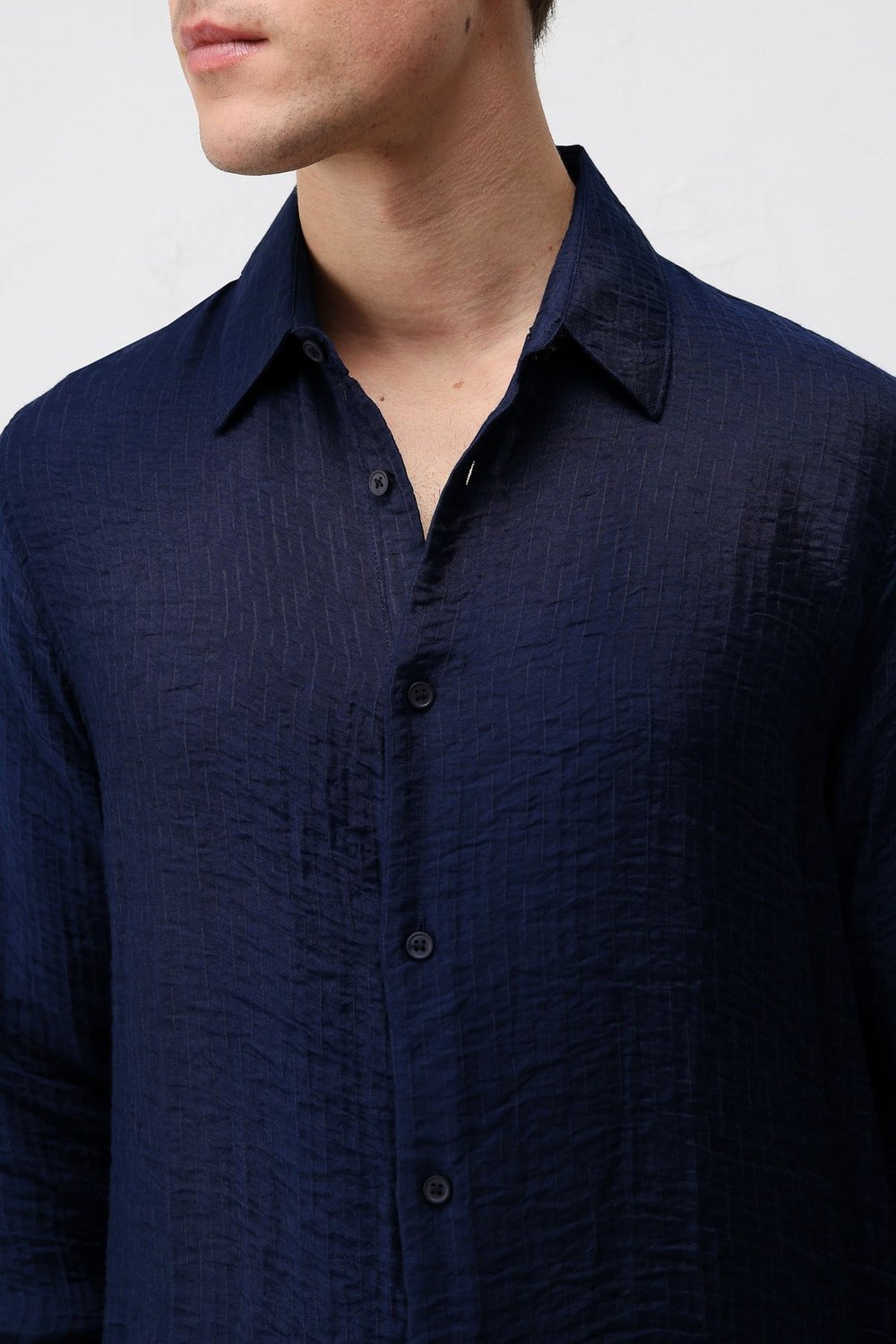Antioch Lacivert Crinkled Relax Fit Erkek Gömlek