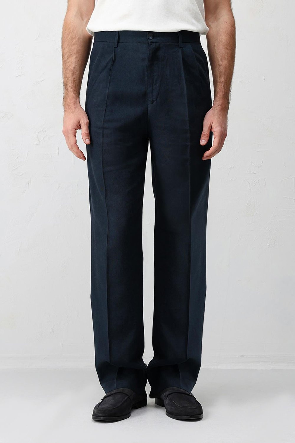 Antioch Lacivert Keten Karışımlı Erkek Baggy Pantolon