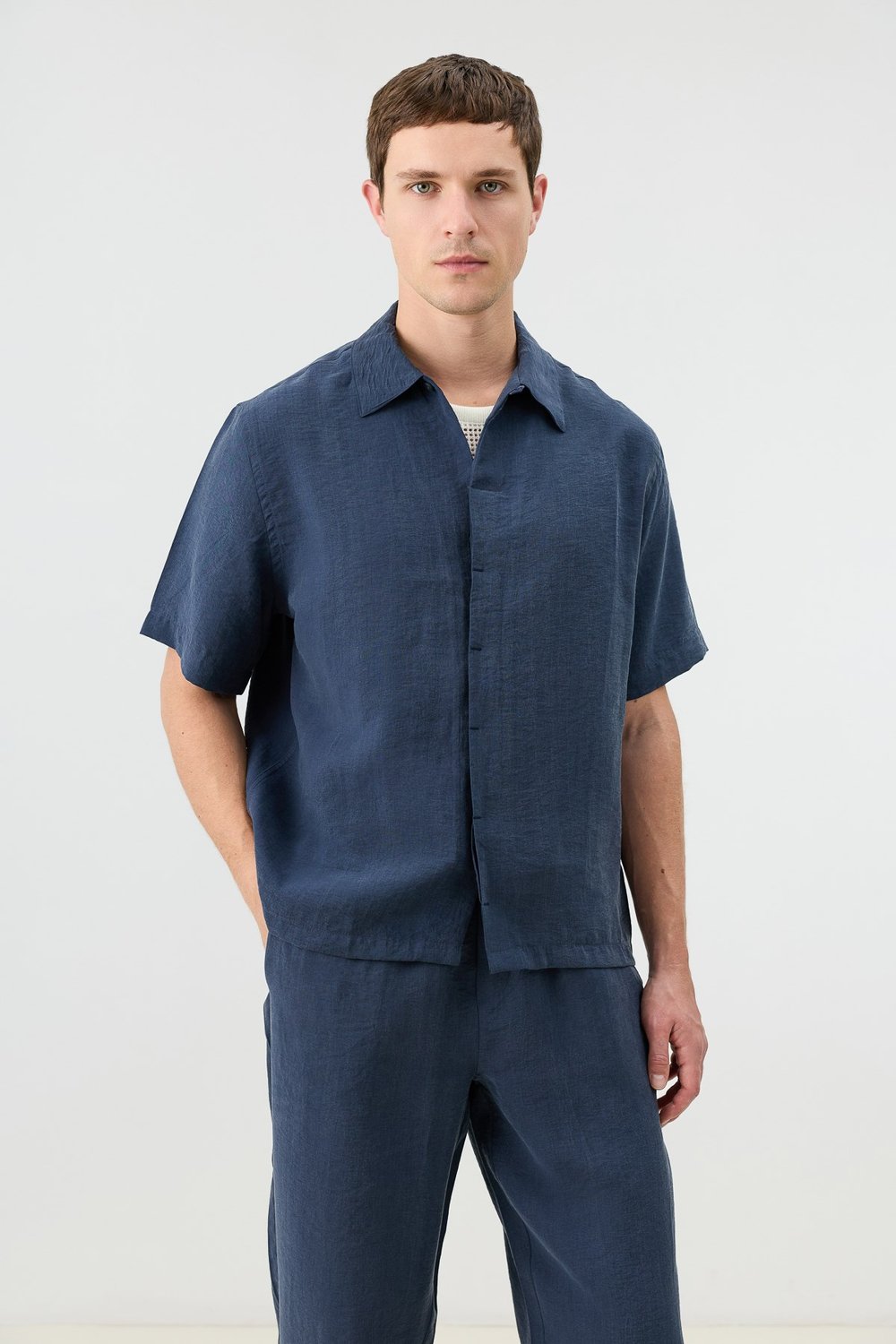 Mens Shirt with Lyocell Blend and Hidden Buttons