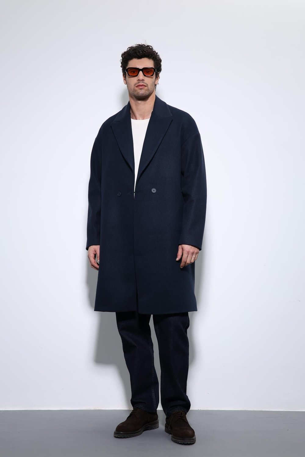 Antioch Lacivert Oversize Kruvaze Erkek Kaban