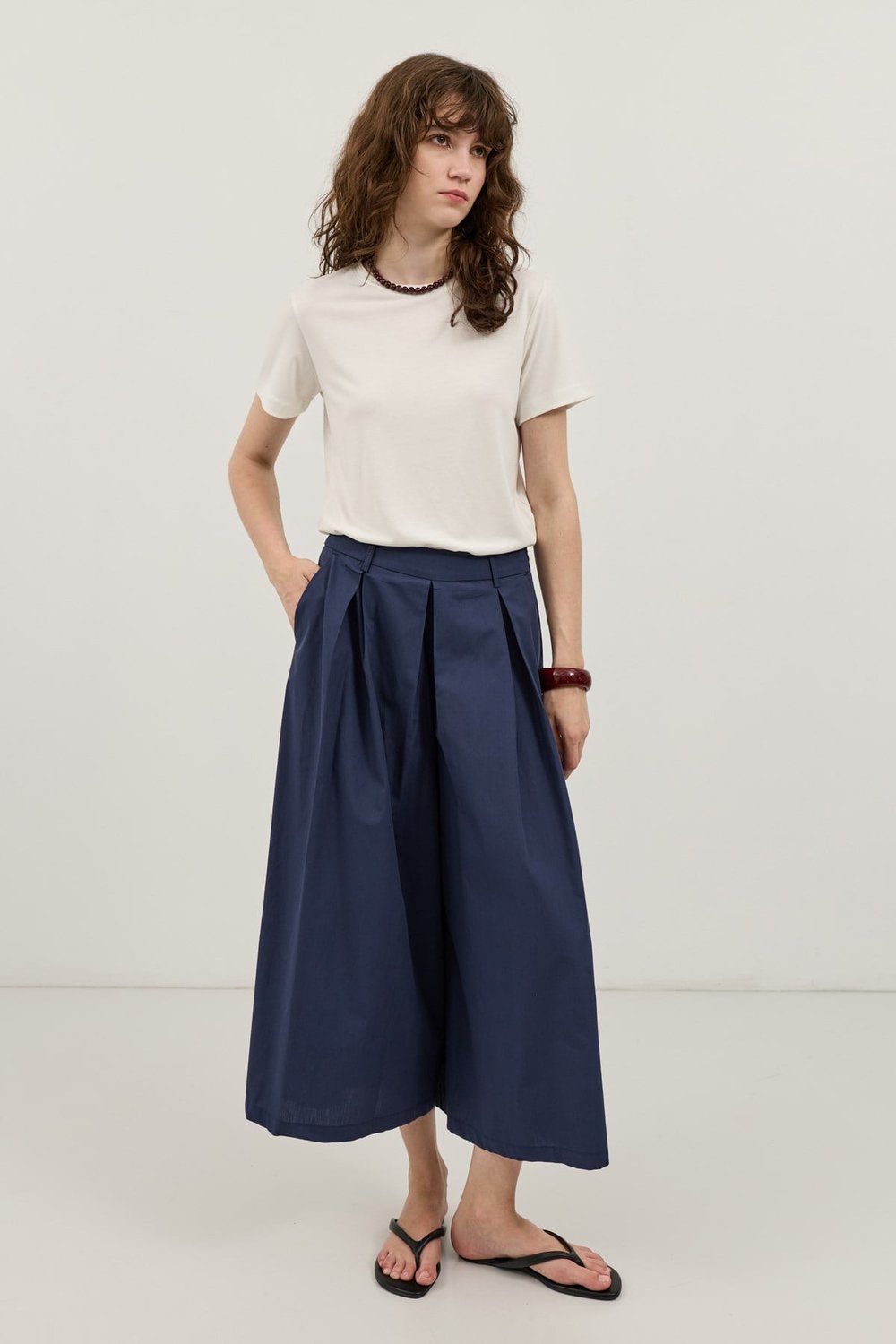 Antioch Lacivert Pileli Culotte Pantolon