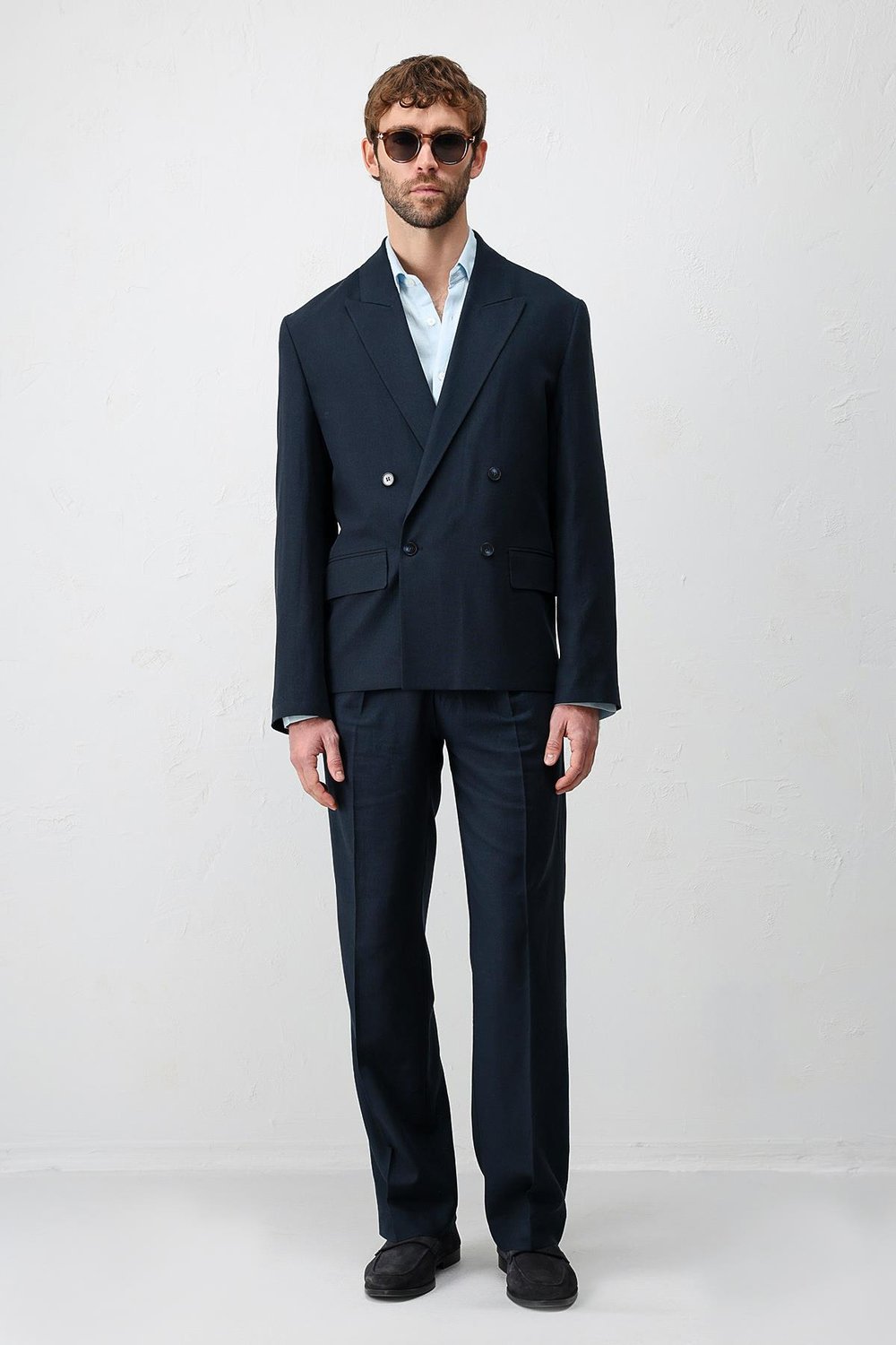 Antioch Lacivert Relax Fit Keten Karışımlı Erkek Blazer Ceket