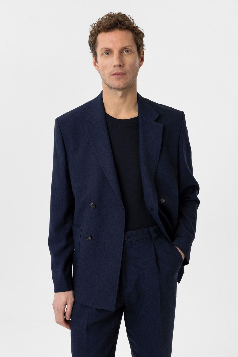 Relaxed Fit Linen Blend Mens Blazer Jacket