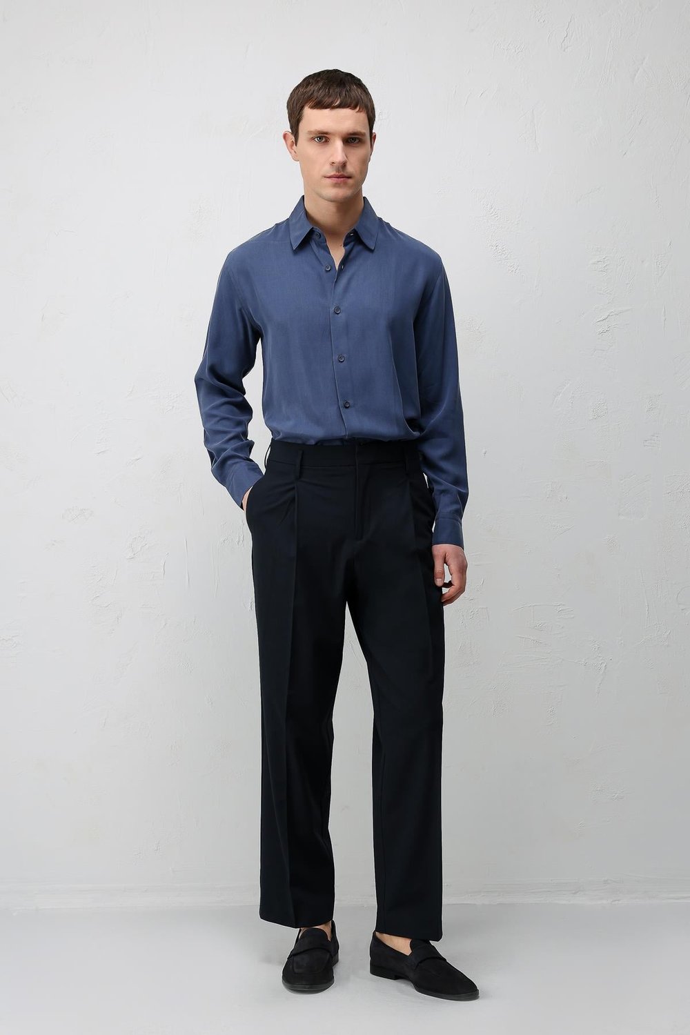 Antioch Lacivert Relaxed Fit Pileli Erkek Pantolon