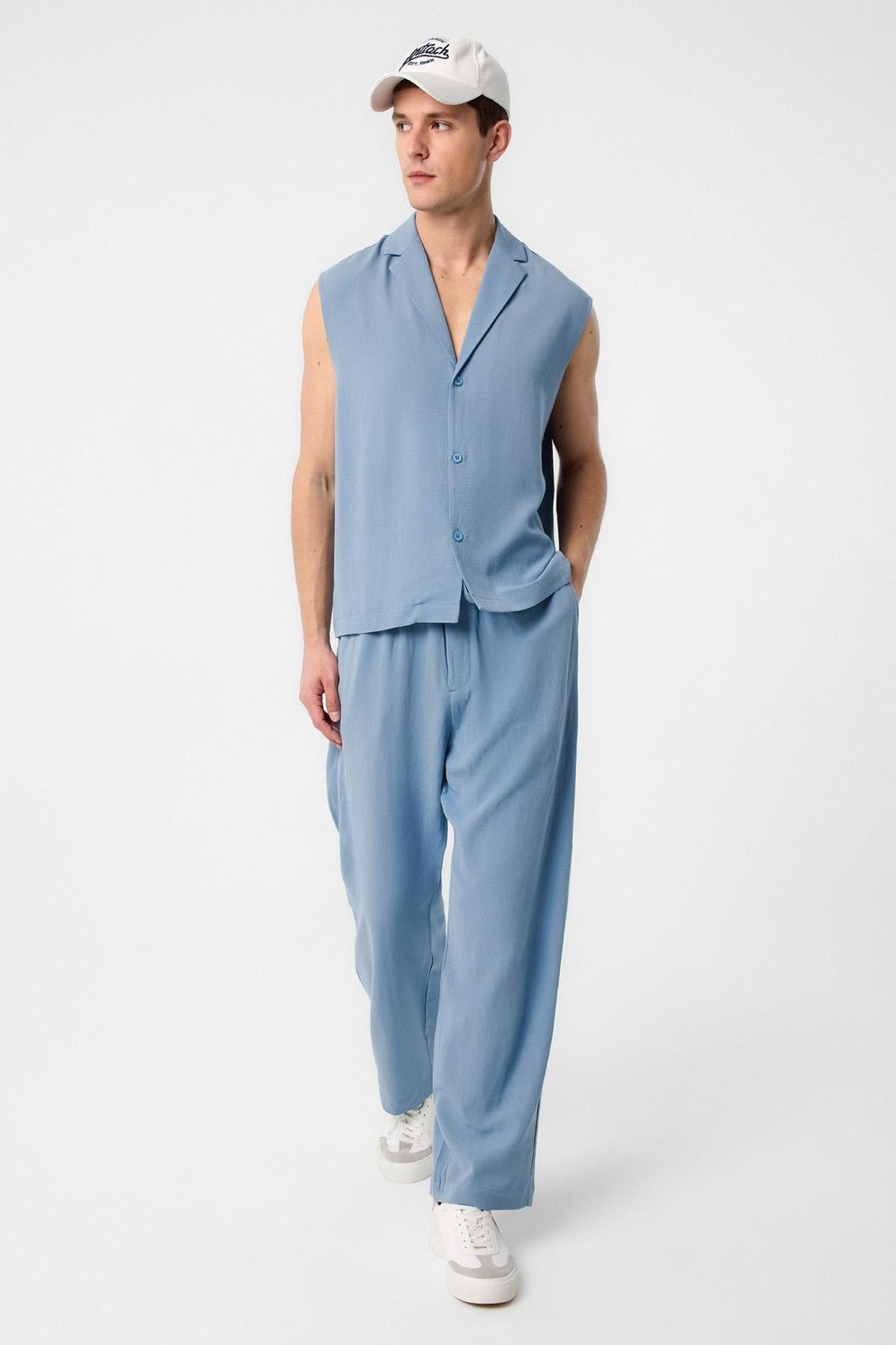 Linen Blend Sleeveless Mens Shirt