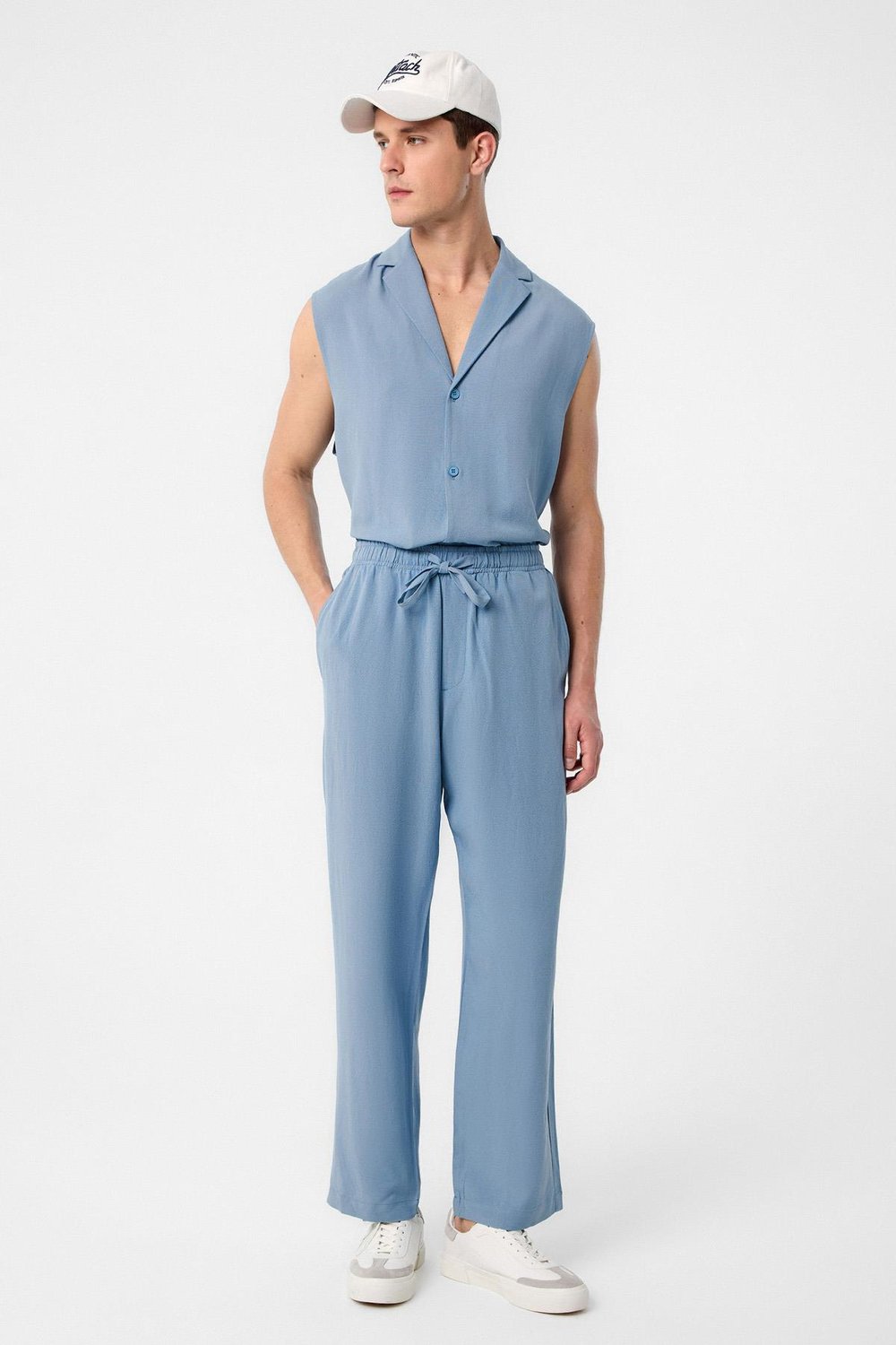 Linen Blend Sleeveless Mens Shirt