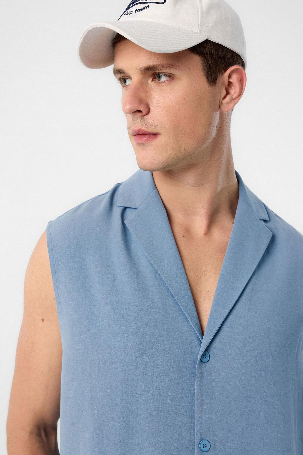 Linen Blend Sleeveless Mens Shirt